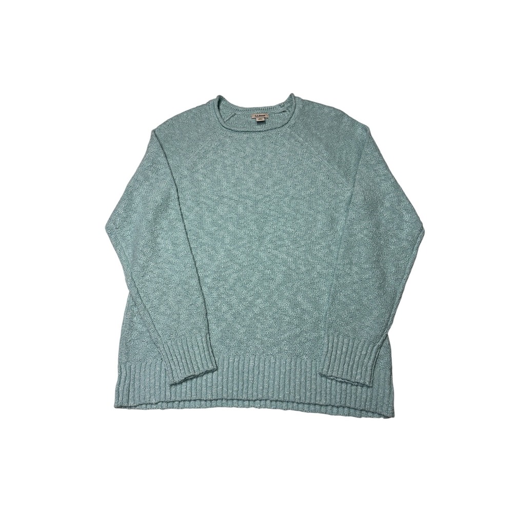 LL Bean Mens XS Blue Cotton Textured Crewneck Raglan Sweater 506299